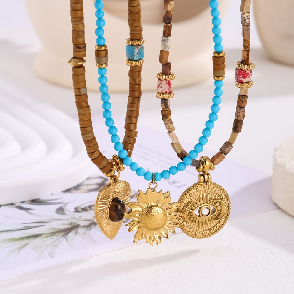 Collar de cuentas clásico con flores y piedras naturales para mujer, 1 pieza h5Imagen3
