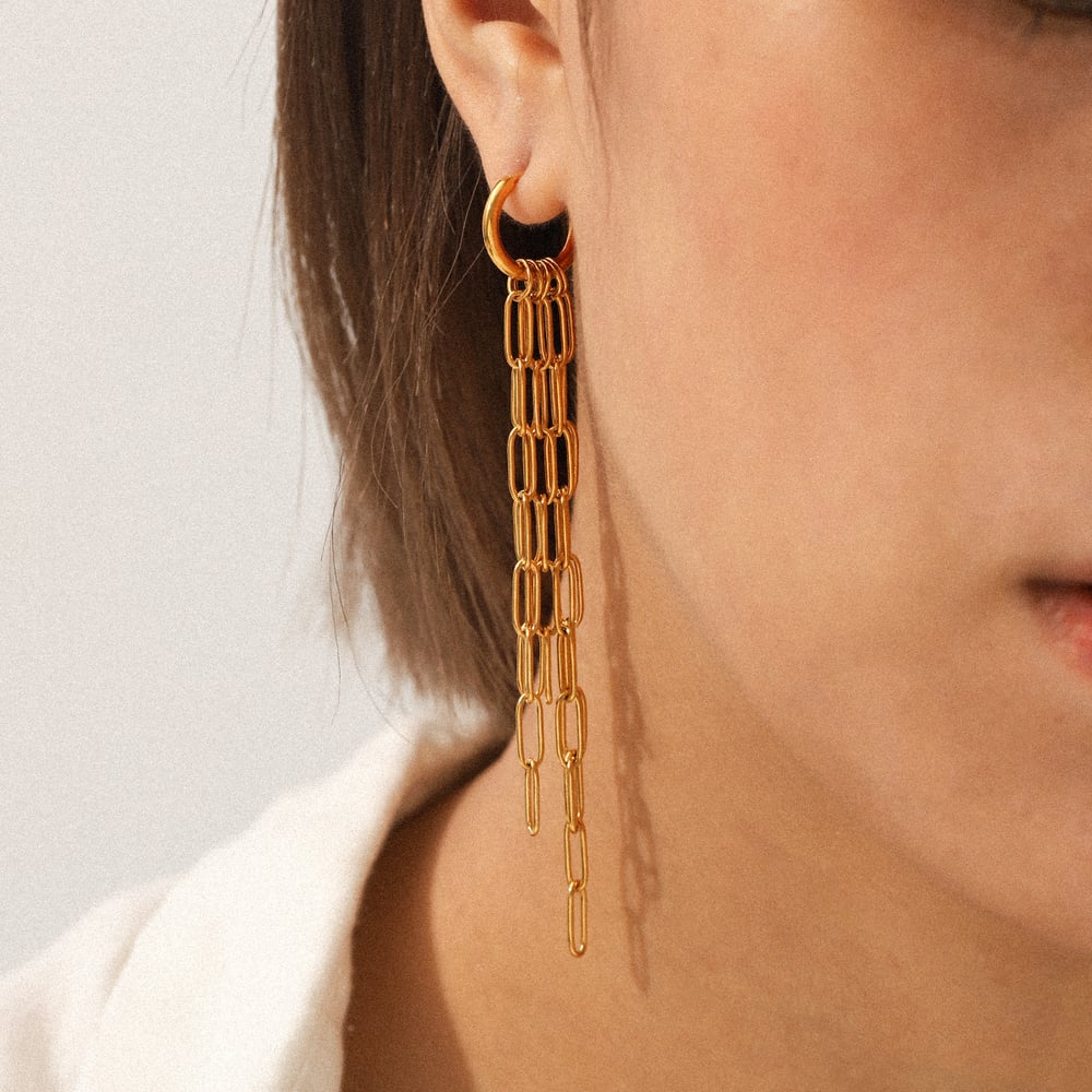 1 Pair Chain Tassel Stainless Steel Gold Color Dangle Earrings Picture3