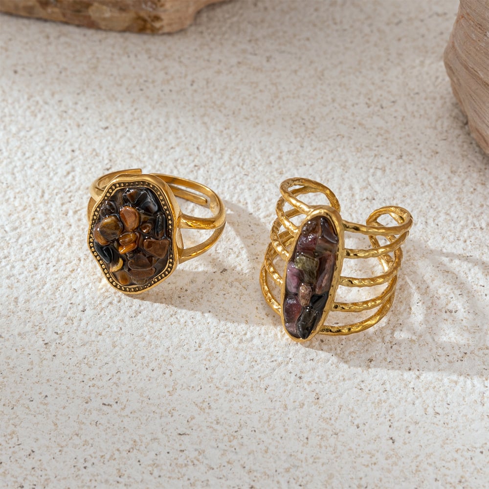 Halsketten-Set aus Naturstein-Edelstahl in Goldfarbe h5Bild3