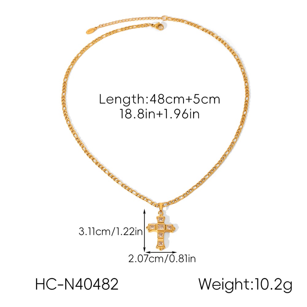 1 Piece Cross Stainless Steel Gold Color Zircon Pendant Necklace h5Picture2