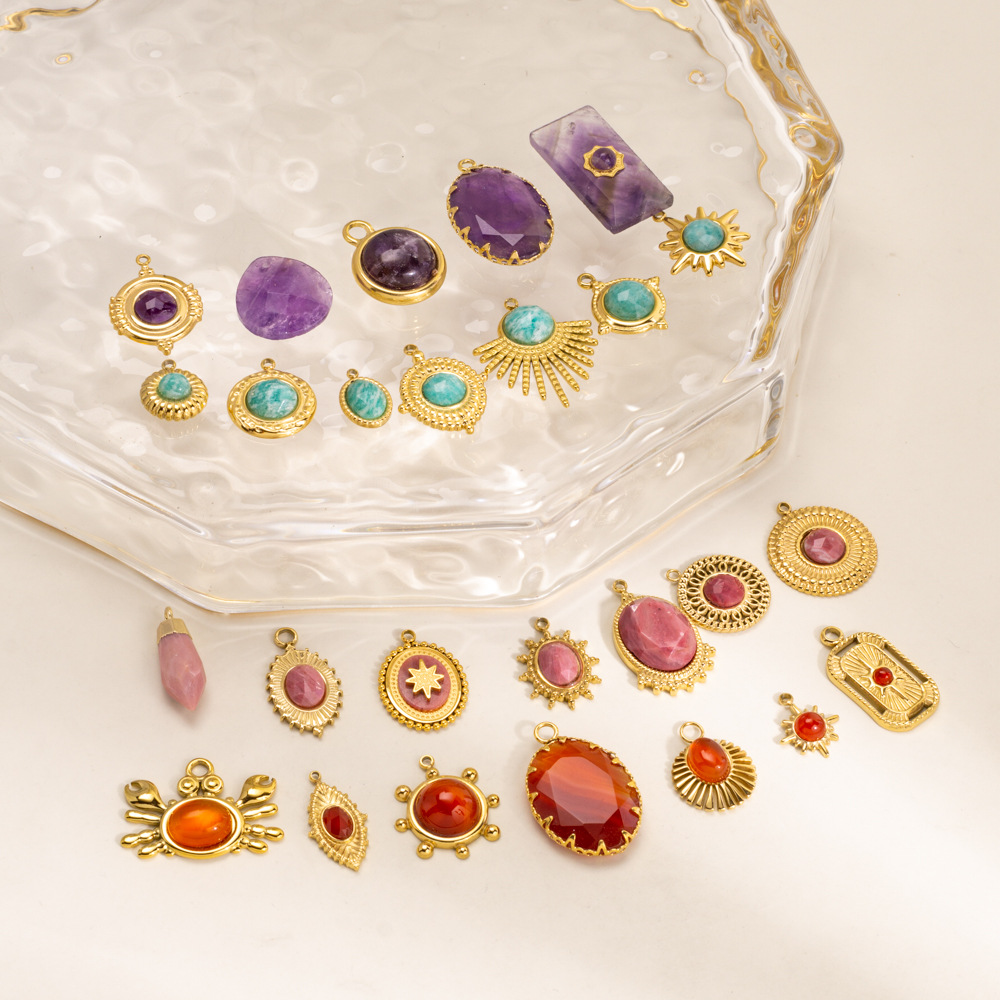 1 Piece Natural Stone Series DIY Star Circle Stainless Steel  Women's Pendants Picture4