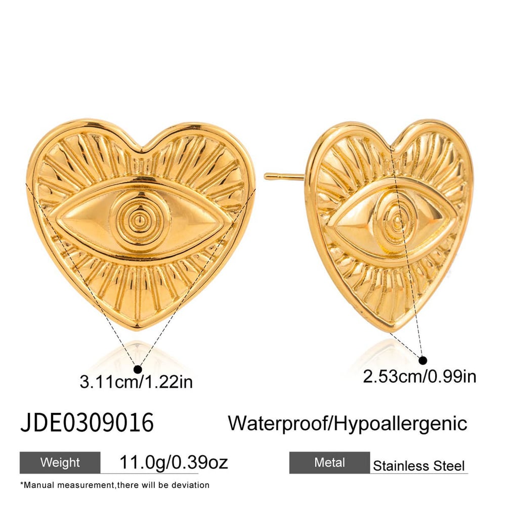 1 Pair Vogue Heart&Eye Stainless Steel Gold Color Women's Stud Earrings Picture2