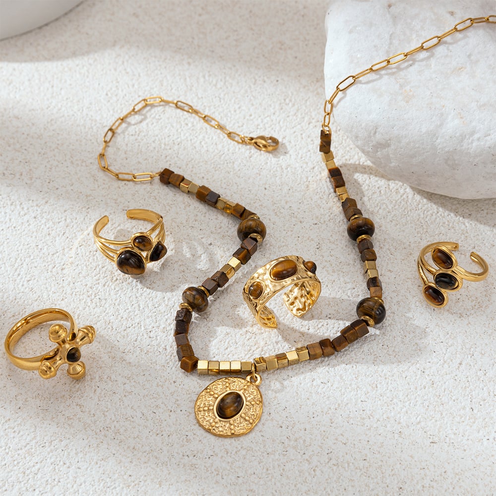 Halsketten-Set aus Natursteinperlen und Edelstahl Bild4