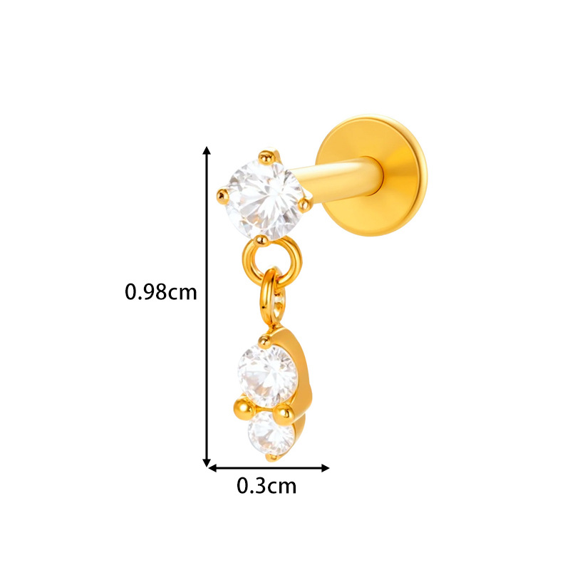 1 Piece Minimalist Triangle Titanium Alloy Gold Color Zircon Women's Piercing Earrings Picture2