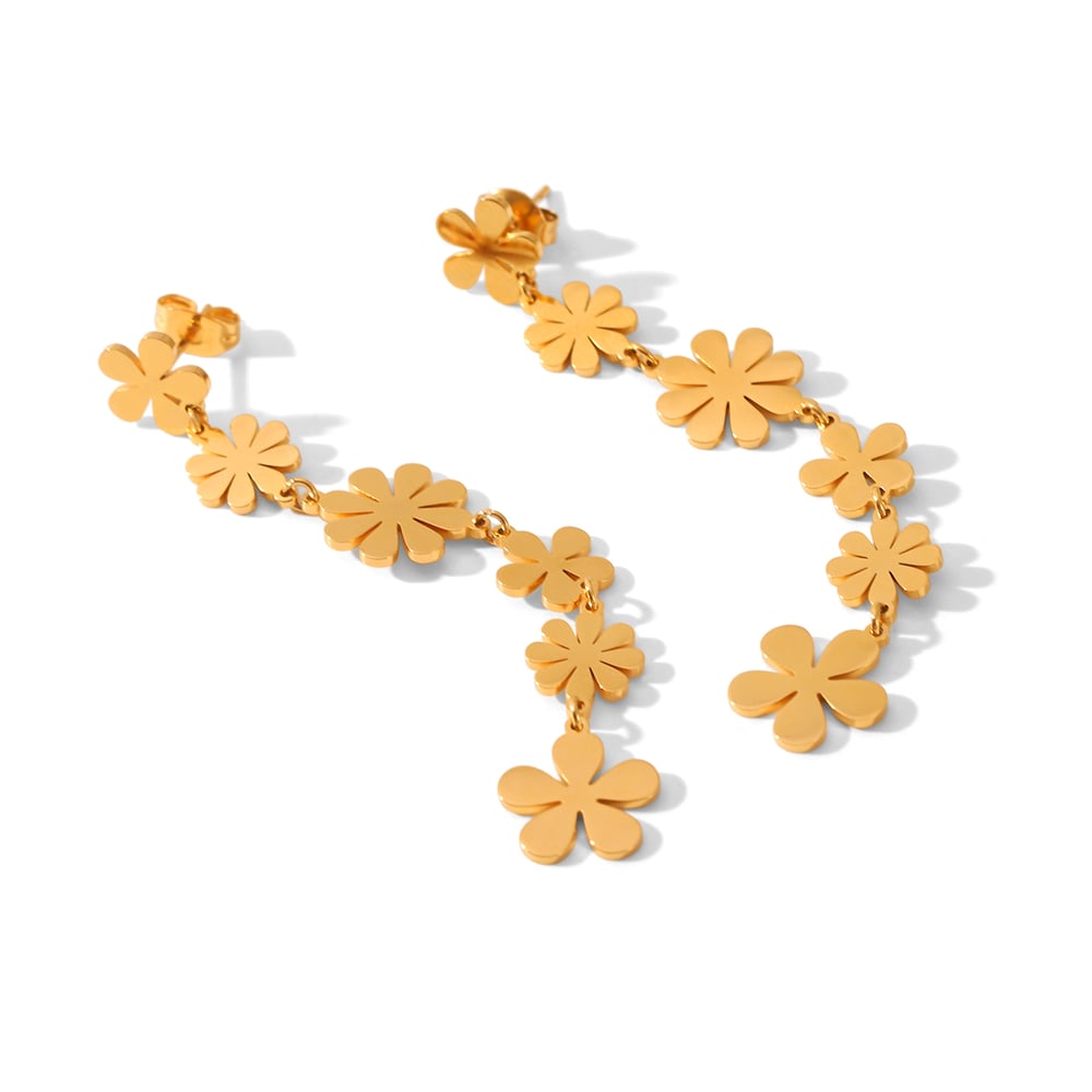 1 Pair Flower Stainless Steel Gold Color Dangle Earrings
