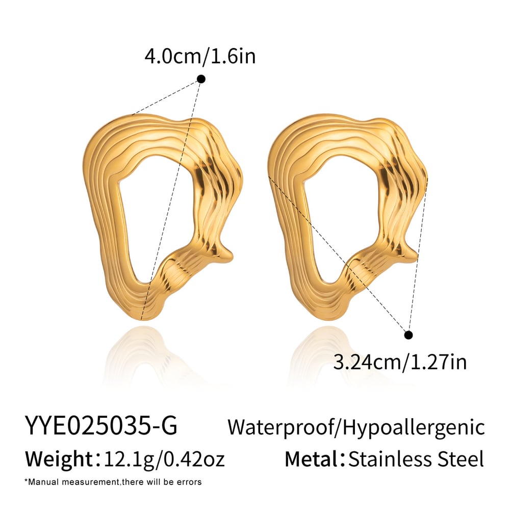 1 paire de boucles d'oreilles à tige en acier inoxydable de forme irrégulière, couleur or