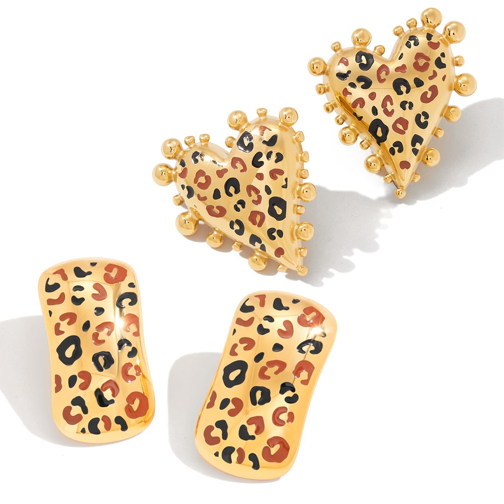 Stylish Leopard Print Stainless Steel Gold Color Women's Jewelry Sets h5Picture6
