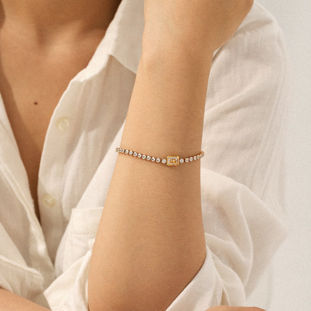 1 Piece Chain Stainless Steel Gold Color Zircon Chain Bracelet h5Picture4