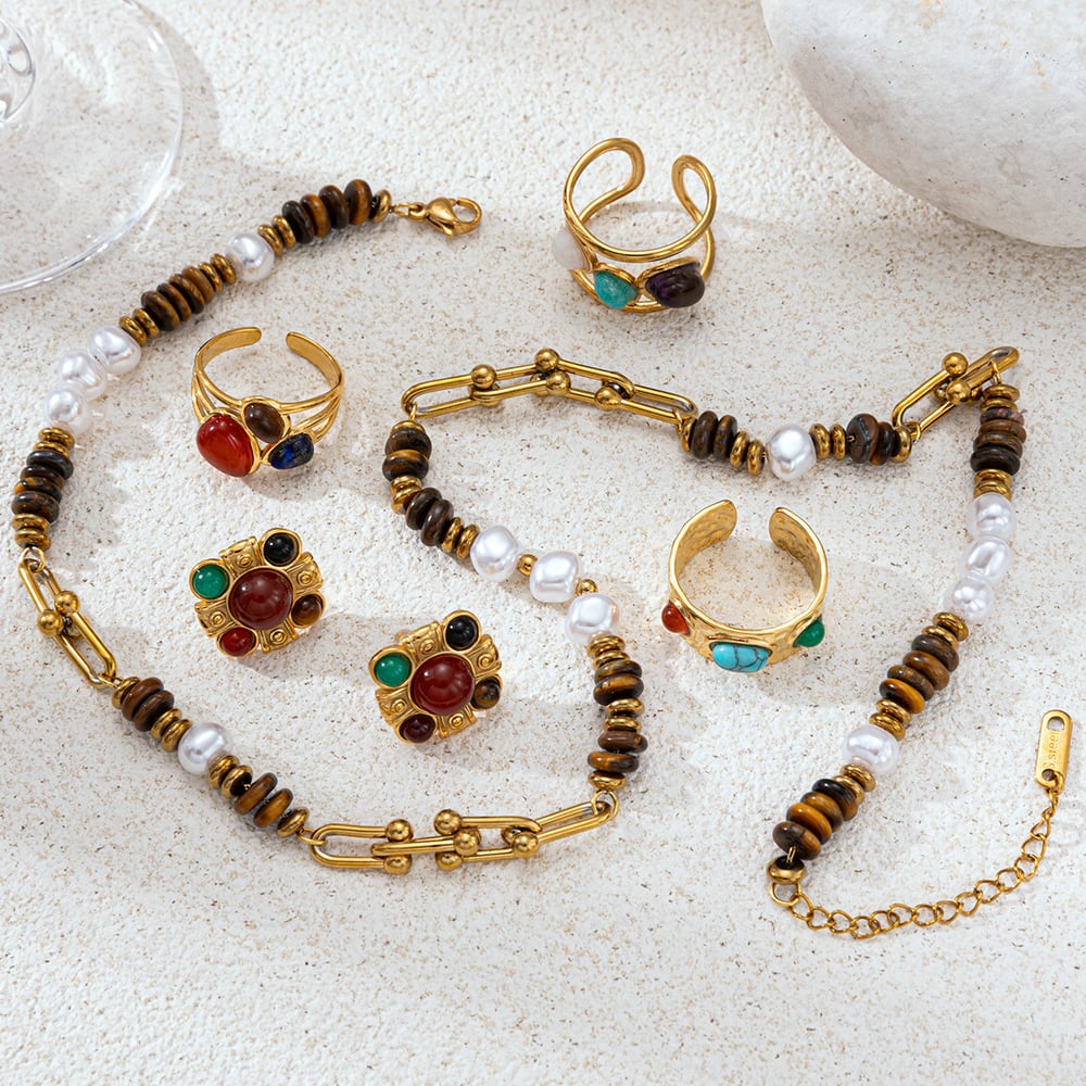 Halsketten-Set mit Anhänger aus Natursteinperlen und Edelstahl h5Bild3