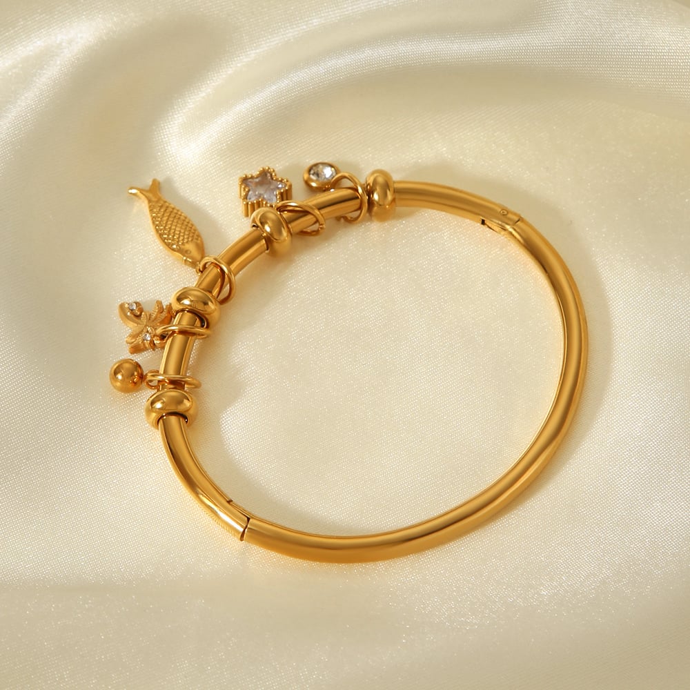 1 Piece Stainless Steel Gold Color Fish Pendant Bangle h5Picture5