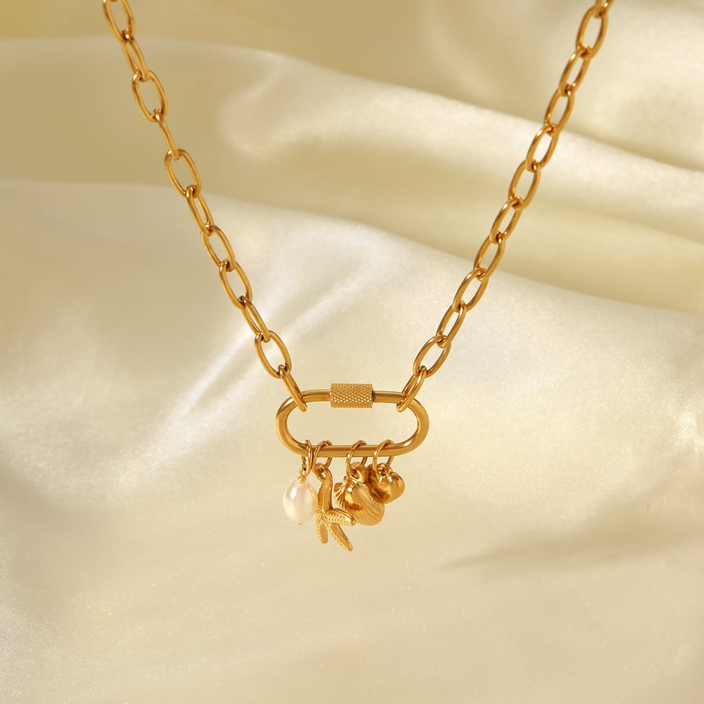 1 Piece Stainless Steel Gold Color Oceanic Pendant Necklace h5Picture4