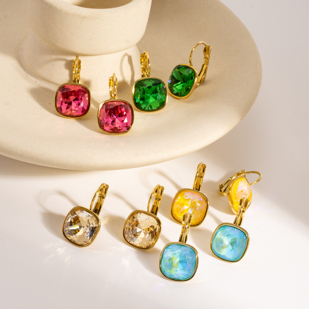 1 Pair Luxurious  Elegant Rectangle Stainless Steel Zircon Women's Drop Earrings Picture2