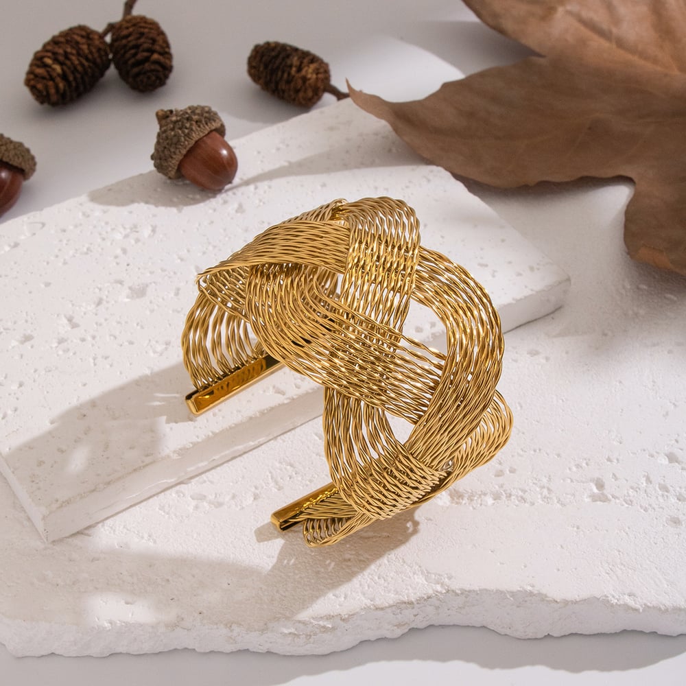 Bracelet manchette en acier inoxydable doré, magnifique, ajouré (1 pièce). Image4