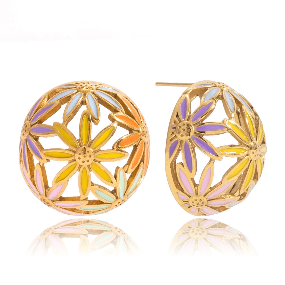 1 Pair Glamorous Flower Stainless Steel Gold Color Women's Stud Earrings
