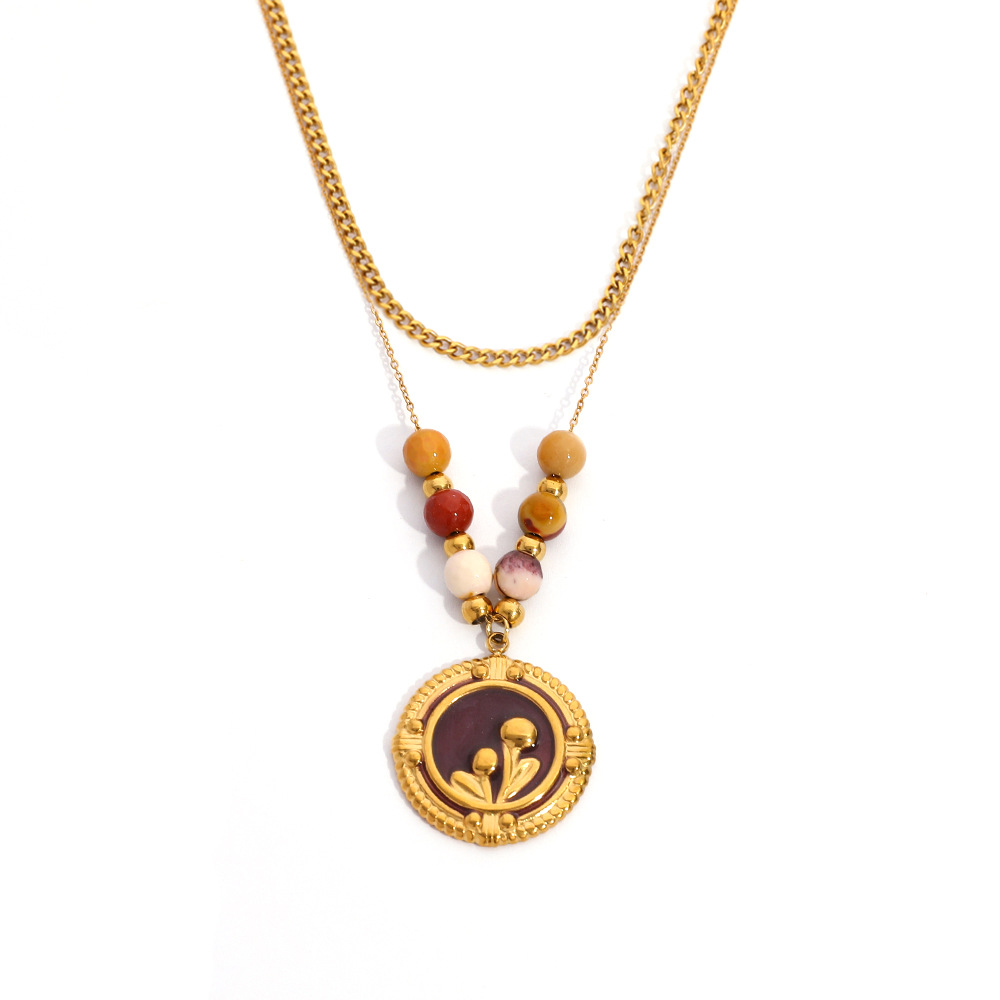 Collier avec pendentif simple en forme de cercle floral en acier inoxydable pour femme, 1 pièce h5Image4