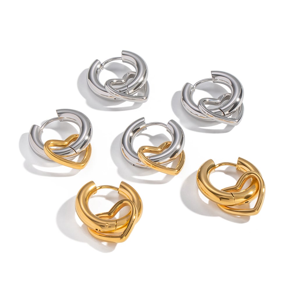 1 Pair Heart Stainless Steel Mixed Color Drop Earrings Picture5