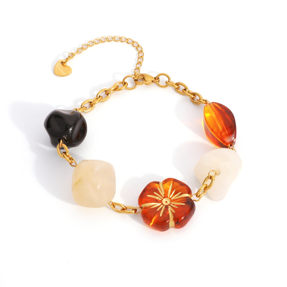 1 bracelet chaîne rétro en acier inoxydable pour femme avec motif floral h5Image5