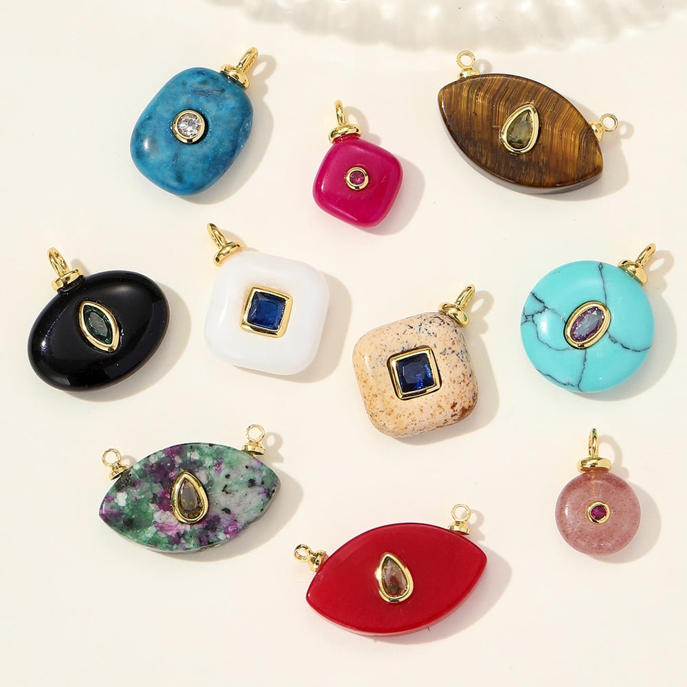 1 Piece Rectangle Natural Stone Stainless Steel Zircon Women's Pendants Picture4