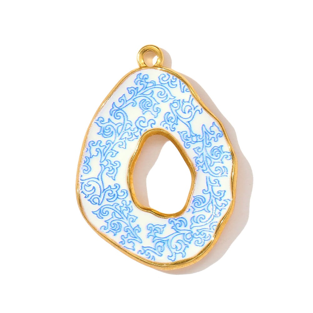 1 Piece Blue&White Porcelain Pattern Stainless Steel Women's Pendants 