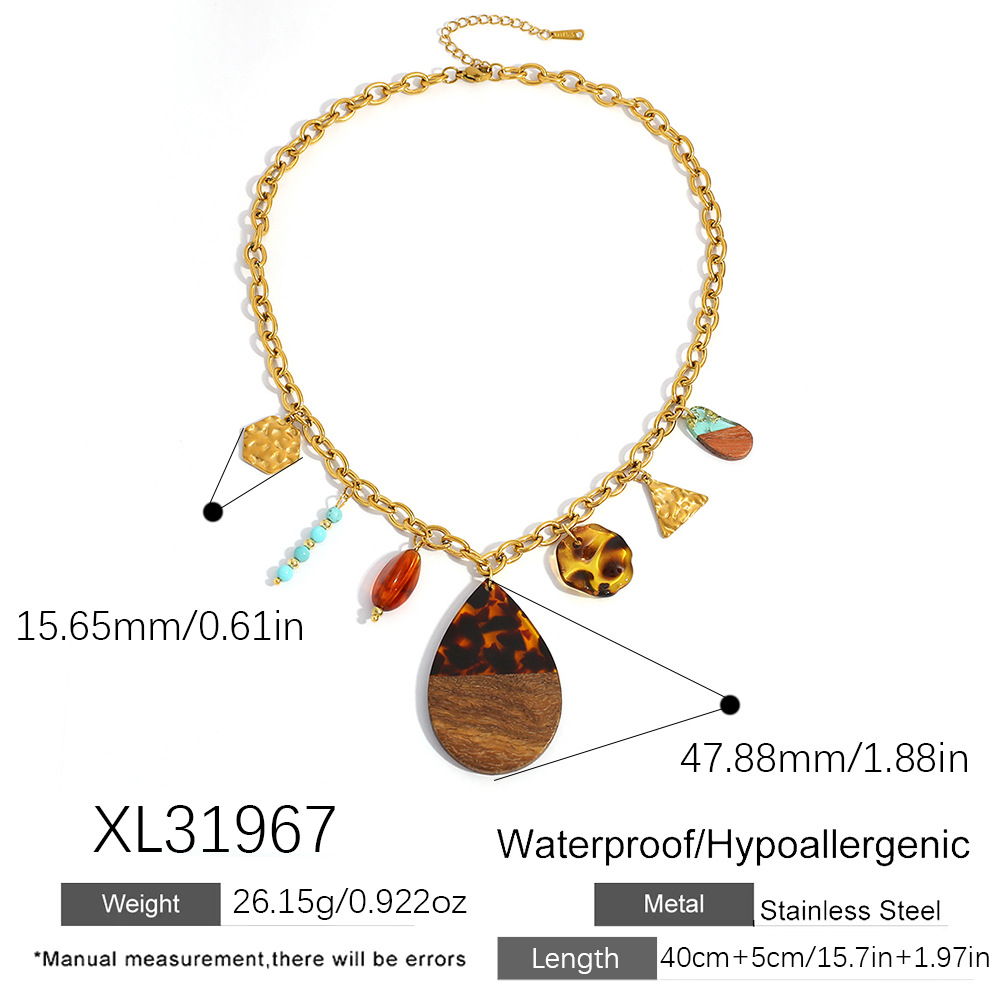 1 Piece Simple Droplet Leopard Print Stainless Steel Women's Pendant Necklaces