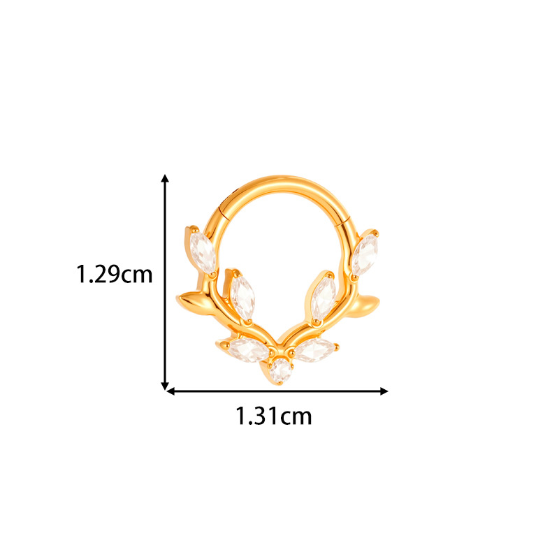 Boucles d'oreilles piercing femme en titane et zircon, motif feuille simple (1 pièce) h5Image2