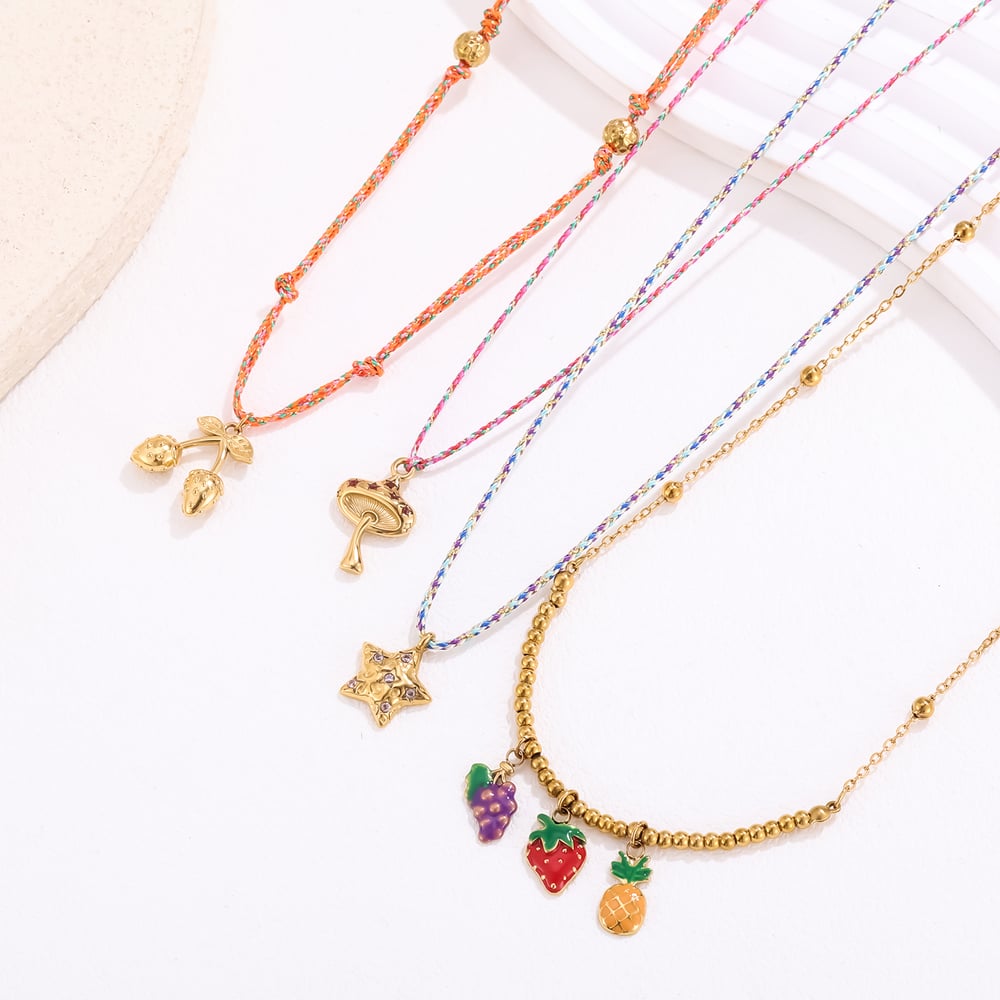 1 collar con colgante de acero inoxidable dorado con forma de fruta colorida para mujer Imagen4