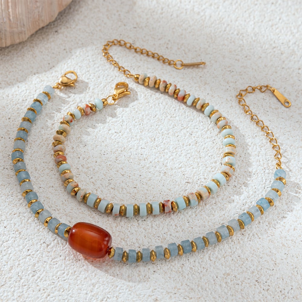 Retro Stainless Steel Natural Stone Beads Bracelets Set Picture4