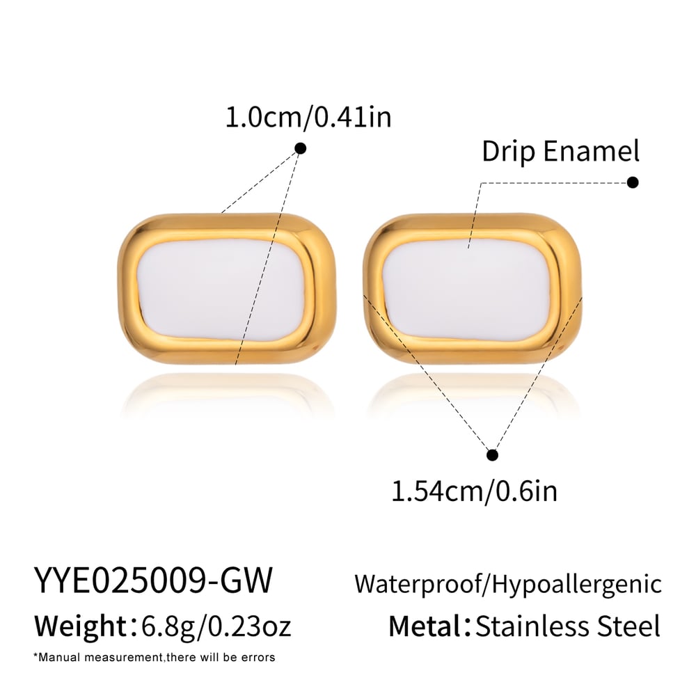 1 paire de boucles d'oreilles à tige rectangulaires en acier inoxydable émaillé couleur or