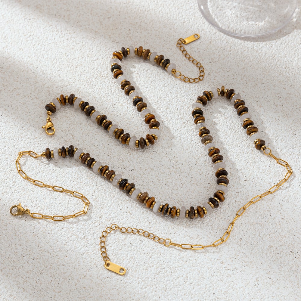 Halsketten-Set aus Natursteinperlen und Edelstahl Bild3