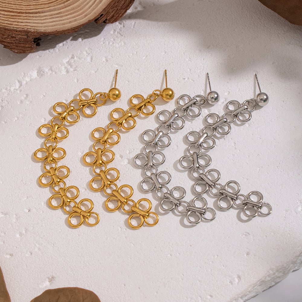 1 paire de boucles d'oreilles pendantes romantiques en acier inoxydable couleur or avec motif de fleurs h5Image3