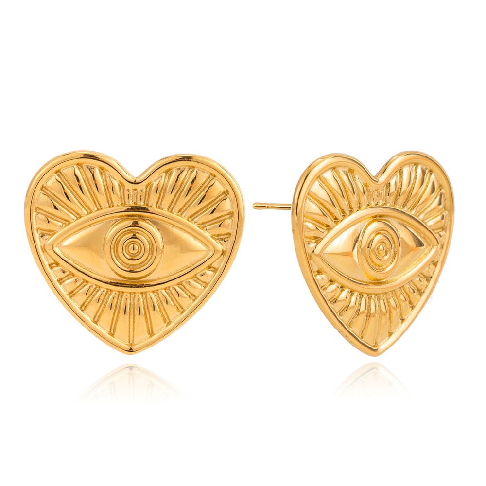 1 Pair Vogue Heart&Eye Stainless Steel Gold Color Women's Stud Earrings