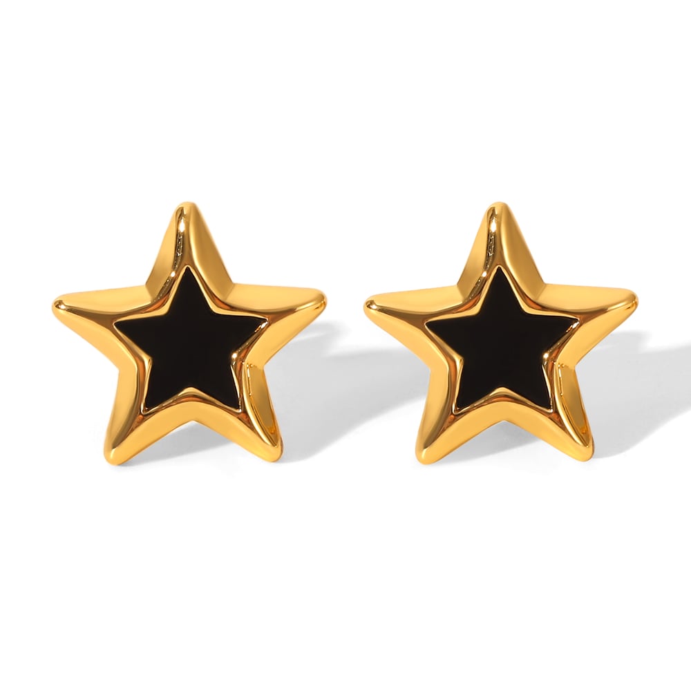 1 Pair Enamel Star Stainless Steel Gold Color Stud Earrings