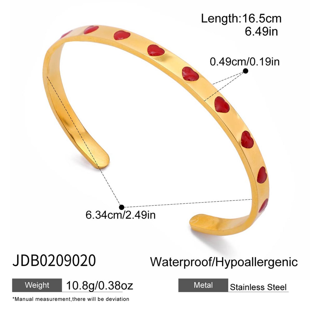 1 Piece Romantic Red Heart Stainless Steel Gold Color Women's Cuff Bracelets Picture2