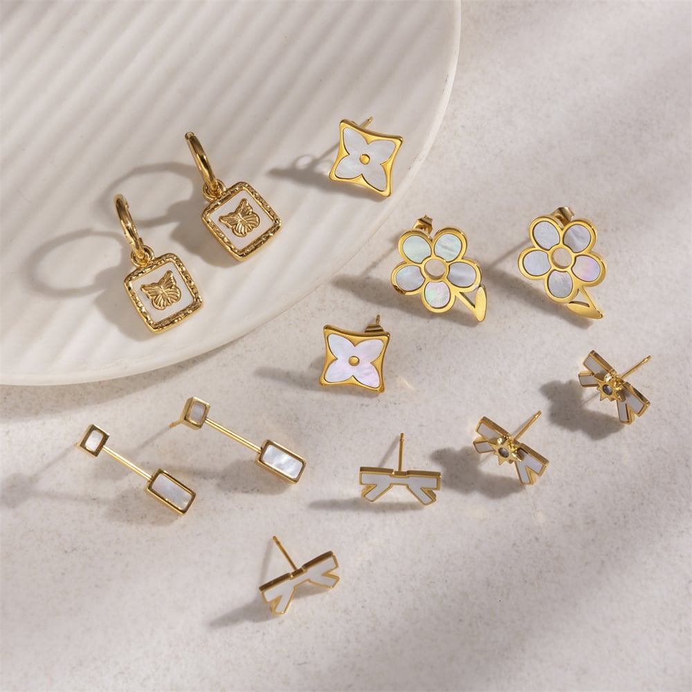 1 Pair Stainless Steel Gold Color Shell Stud Earrings Picture4