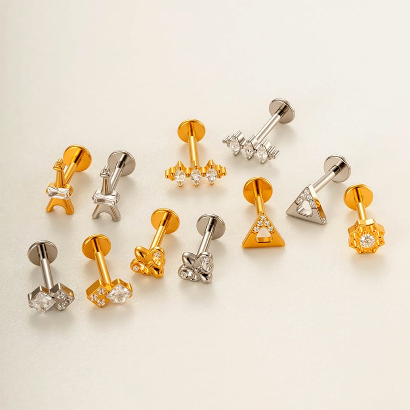 1 Piece Simple Titanium Alloy Gold Color Zircon Women's Piercing Earrings Picture4