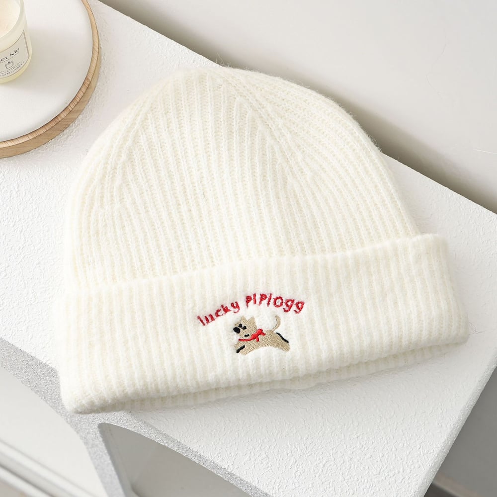 1 Piece Cute Embroidered Dog Rayon Knitted Hat