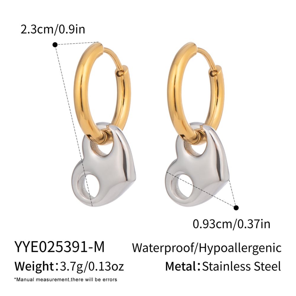 1 Pair Heart Stainless Steel Mixed Color Drop Earrings