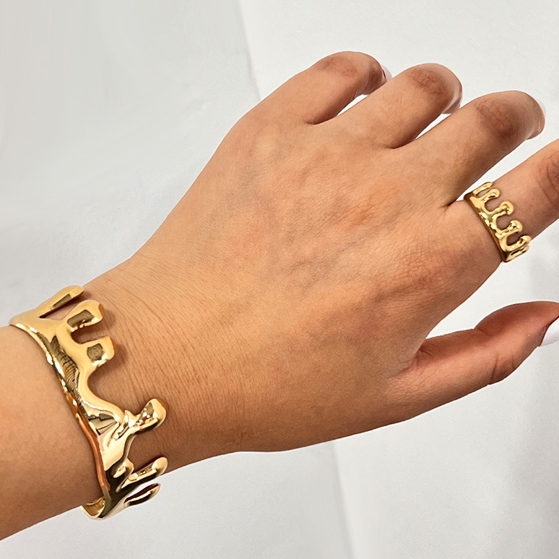 Damla Şeklinde Paslanmaz Çelik Altın Renkli Bileklik Seti Resim3