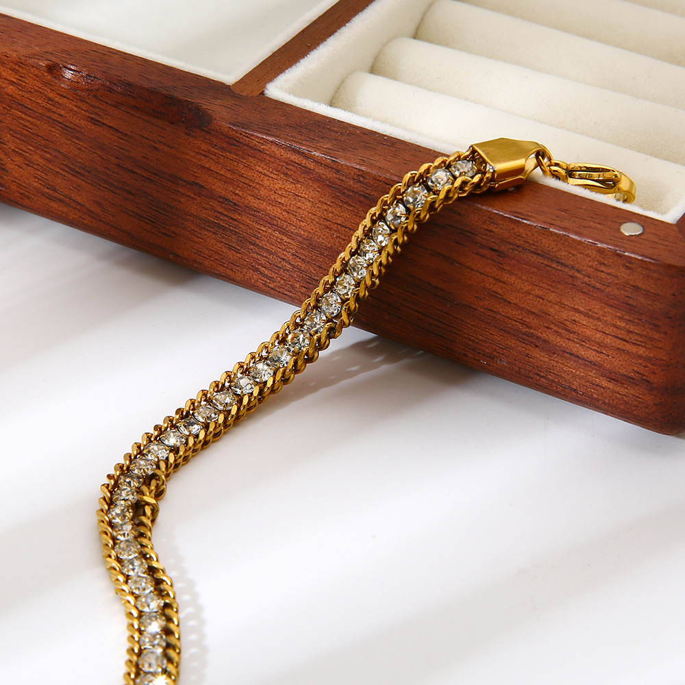 1 Piece Luxurious  Classic Chain Stainless Steel  Zircon Women's Chain Bracelets h5Picture3