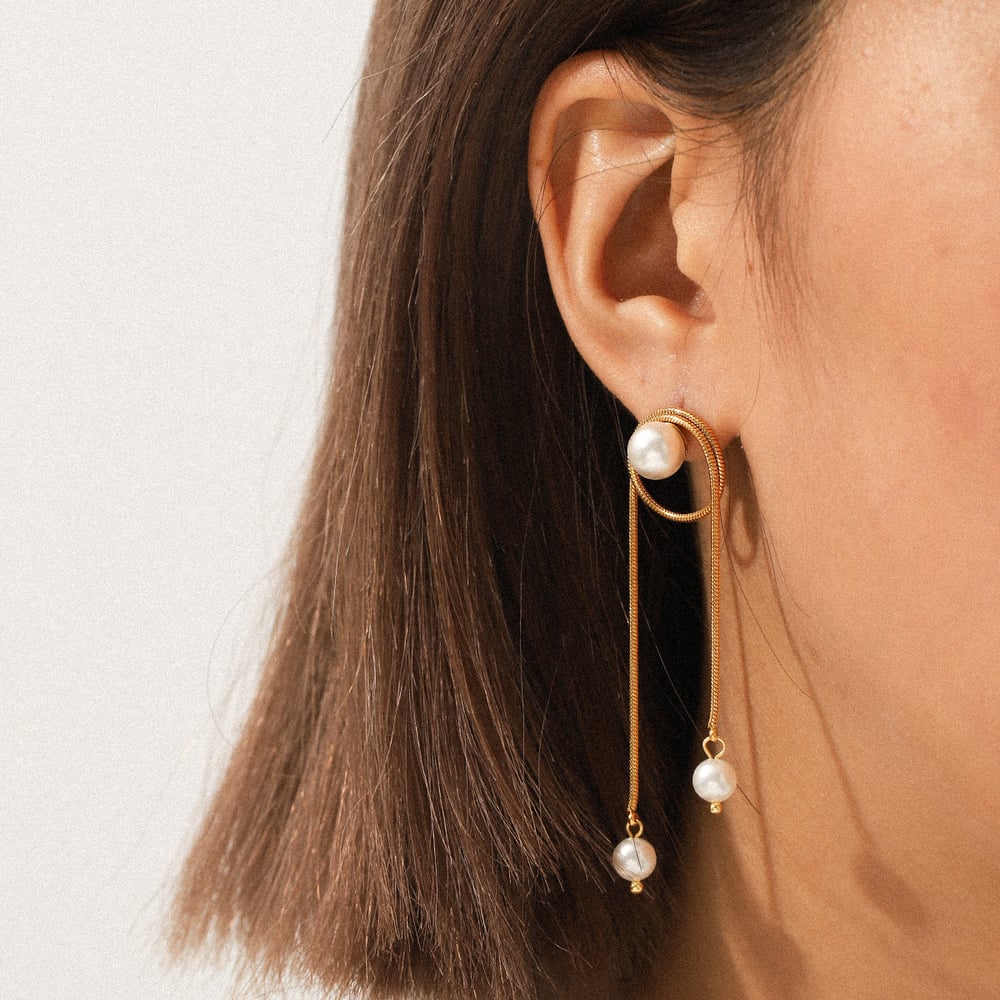 1 Pair Tassel Stainless Steel Gold Color Pearl Dangle Earrings Picture3