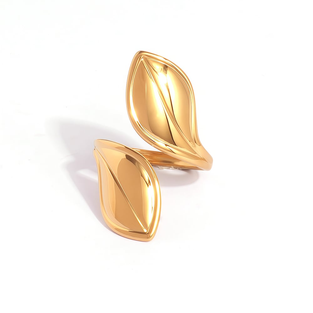 1 Piece Simple  Retro Leaf Stainless Steel   Gold Color Women's Statement Rings