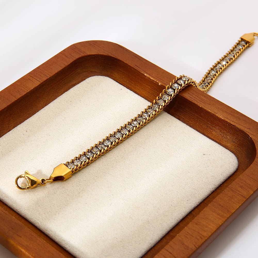 1 Piece Luxurious  Classic Chain Stainless Steel  Zircon Women's Chain Bracelets h5Picture5