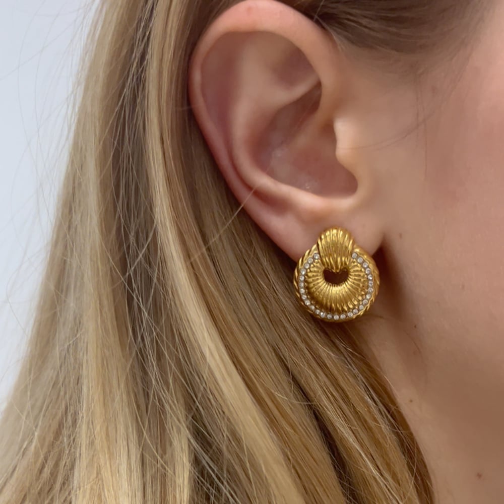 1 Pair Gorgeous Circle Stainless Steel Gold Color Women's Stud Earrings Picture5