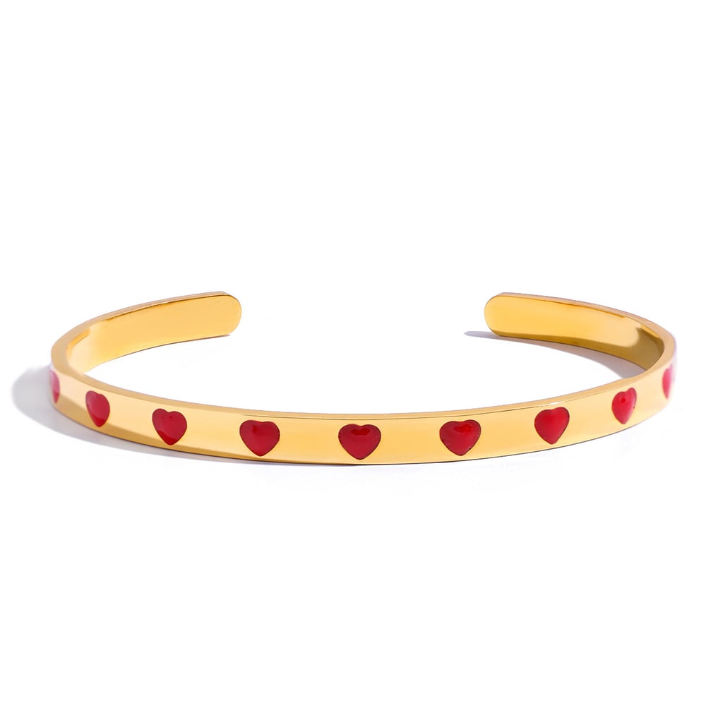 1 Piece Romantic Red Heart Stainless Steel Gold Color Women's Cuff Bracelets 