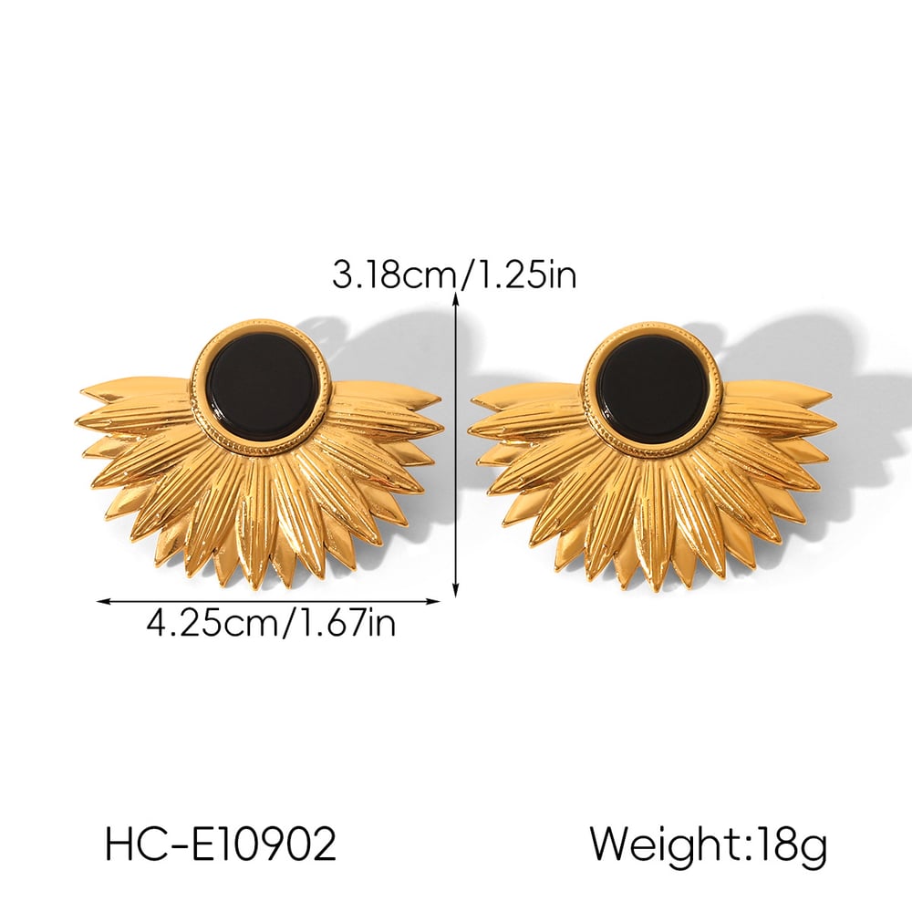 1 Pair Retro Leaf Stainless Steel Gold Color Natural Stone Stud Earrings h5Picture2