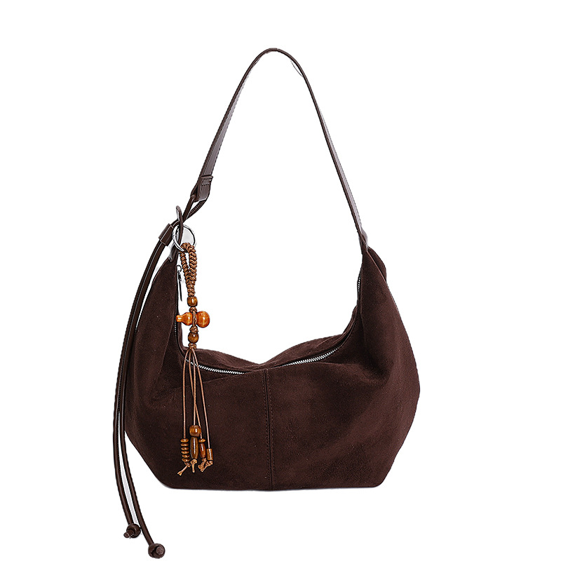 1 Stück Retro-Umhängetaschen aus Wildleder in Volltonfarbe für Damen (inkl. Taschenanhänger) h5Bild2