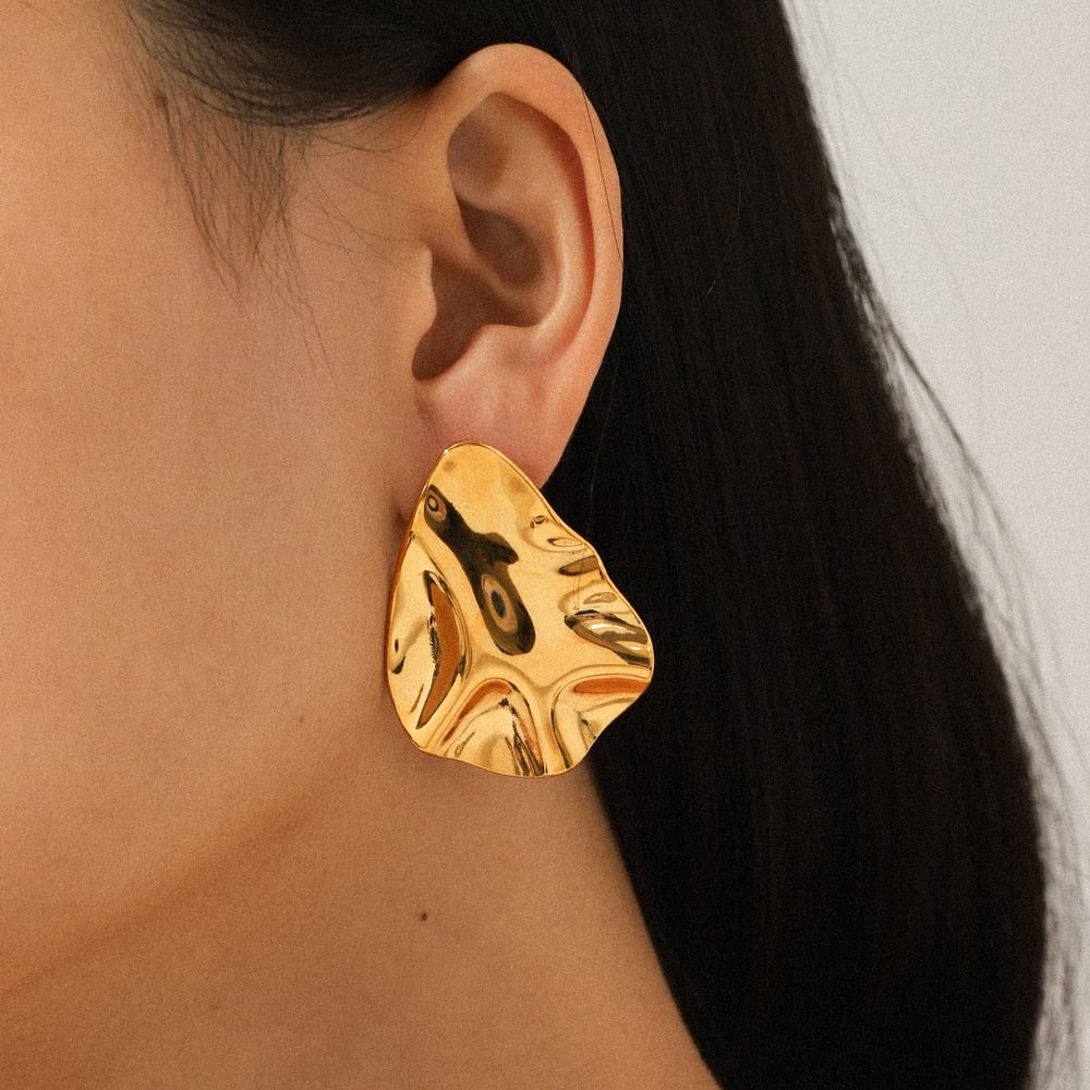 1 Pair Irregular Shape Hammer Pattern Stainless Steel Gold Color Stud Earrings Picture3