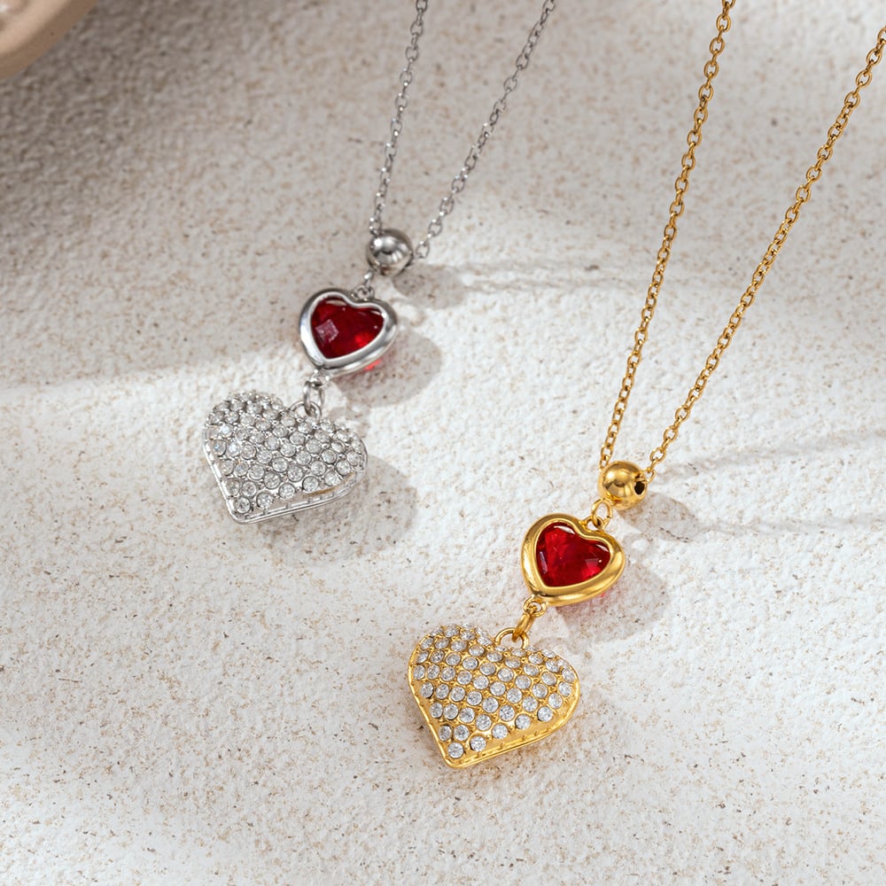 1 Stück Halskette mit Zirkon-Herzanhänger aus Edelstahl in Goldfarbe Bild3