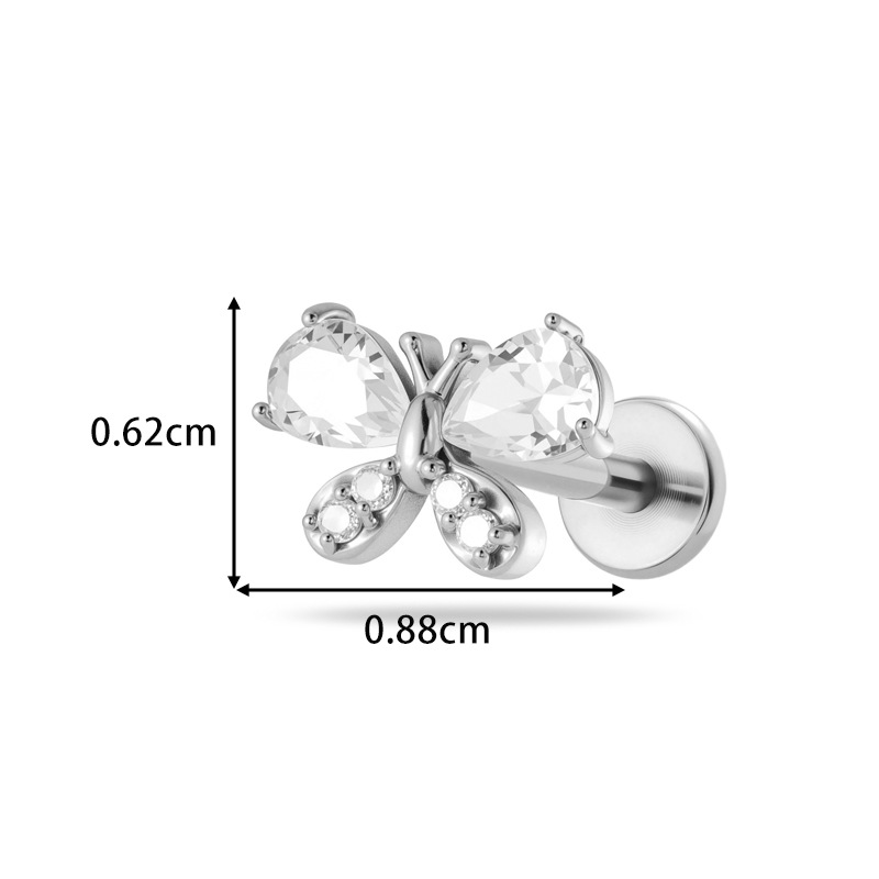 1 Piece Flower Butterfly Stainless Steel Gold Color Zircon Women's Piercing Earrings Picture2