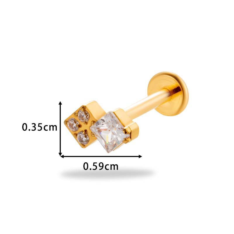 1 Piece Simple Titanium Alloy Gold Color Zircon Women's Piercing Earrings Picture2